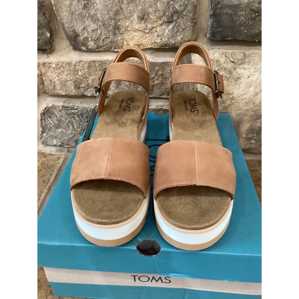 TOMS Diana Tan Leather Platform Wedge Sandals 10019757 Womens Size 7.5 New - Picture 5 of 8